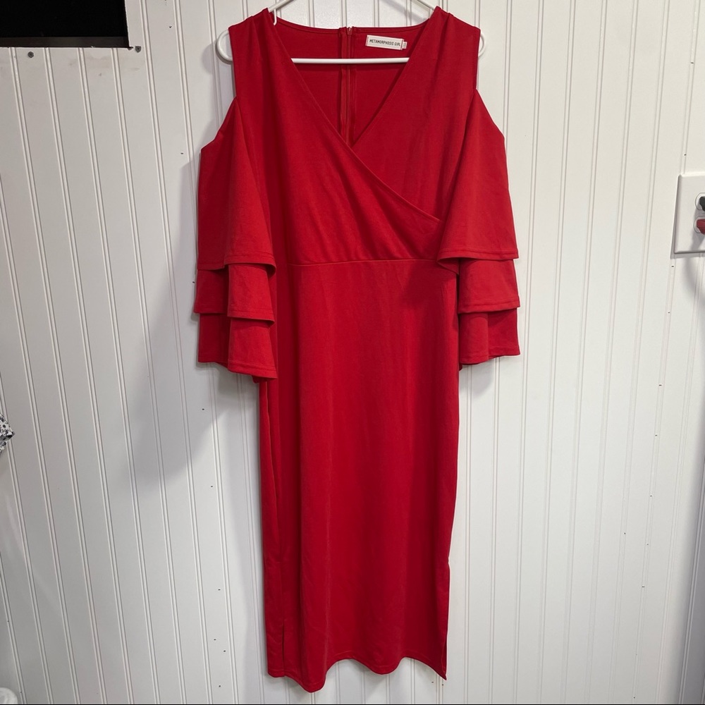 Metamorphosis Girl Wrap  Cold Shoulder Ruffle Sleeves Women ‘s dress